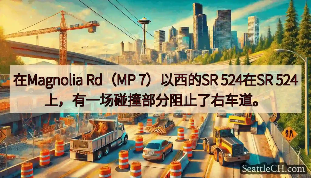 在Magnolia Rd（MP 7）以西的SR 524在SR 524上，有一场碰撞部分阻止了右车道。