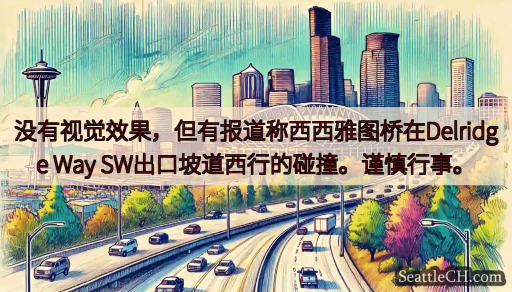 没有视觉效果，但有报道称西西雅图桥在Delridge Way SW出口坡道西行的碰撞。谨慎行事。