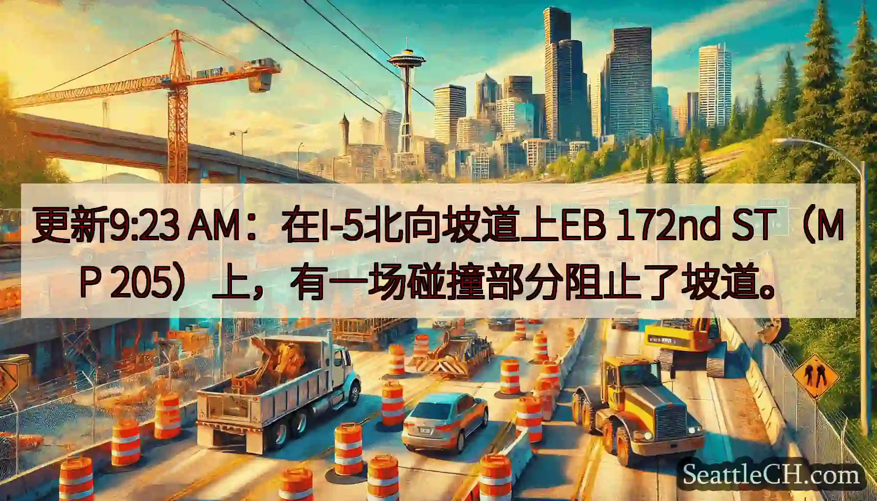 更新9:23 AM：在I-5北向坡道上EB 172nd ST（MP