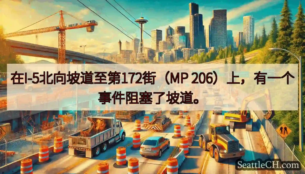 在I-5北向坡道至第172街（MP 206）上，有一个事件阻塞了坡道。