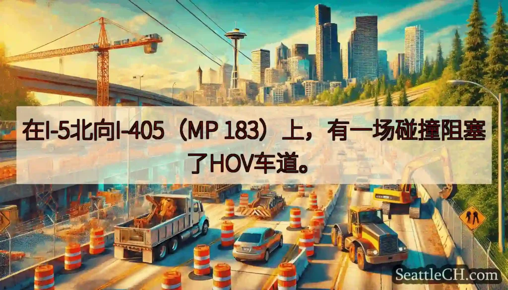 在I-5北向I-405（MP 183）上，有一场碰撞阻塞了HOV车道。