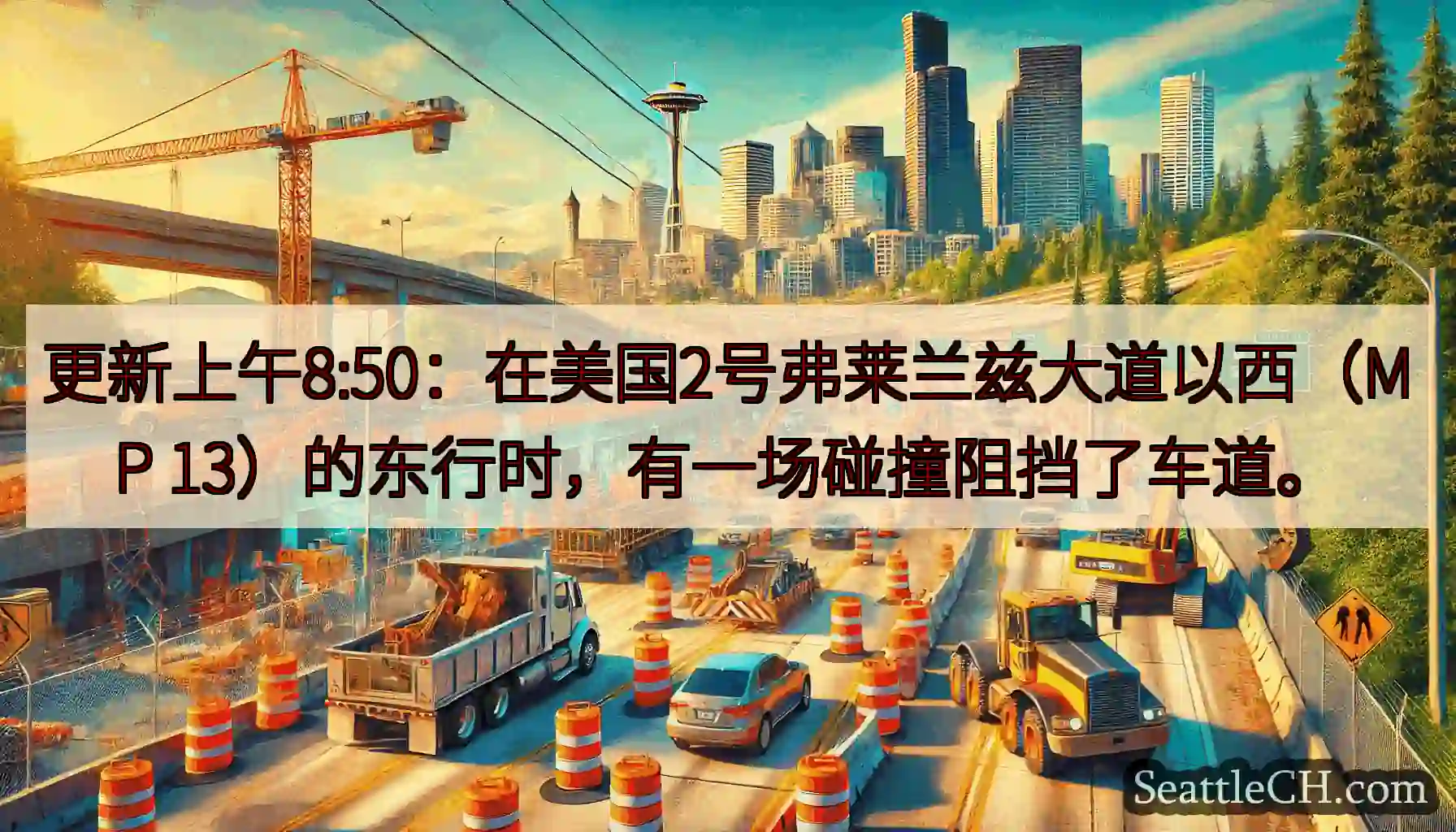 更新上午8:50：在美国2号弗莱兰兹大道以西（MP 13）的东行时，有一场碰撞阻挡了车道。