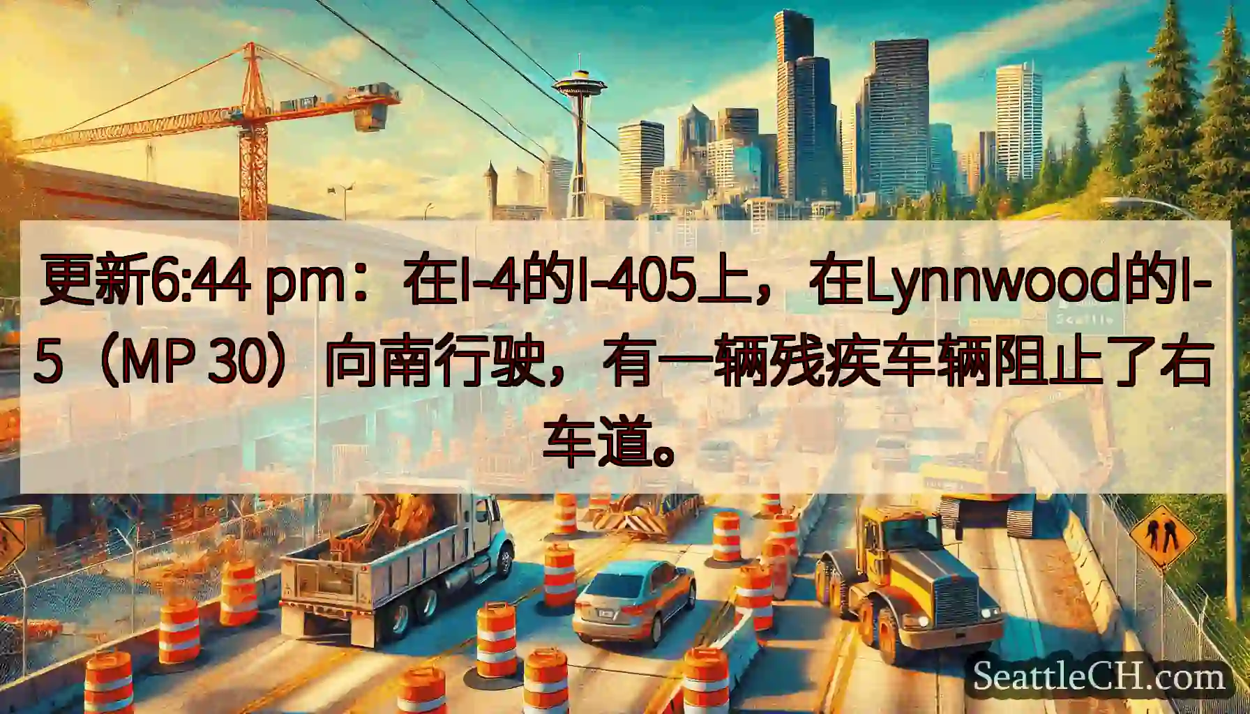 更新6:44 pm：在I-4的I-405上，在Lynnwood的I-5（MP