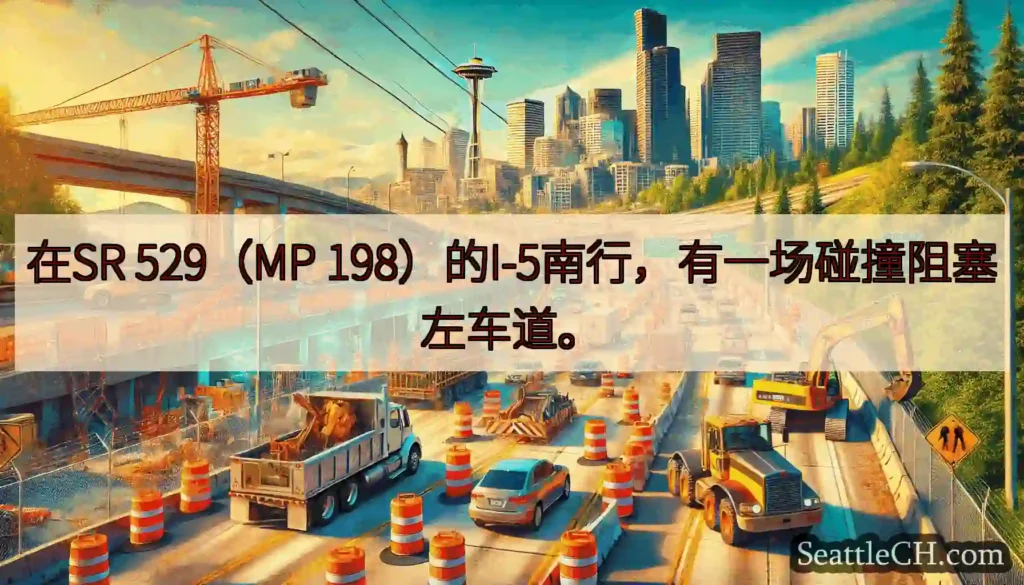 在SR 529（MP 198）的I-5南行，有一场碰撞阻塞左车道。