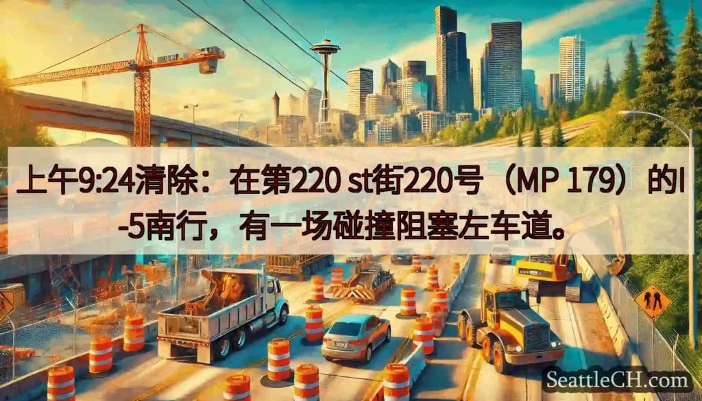 上午9:24清除：在第220 st街220号（MP 179）的I-5南行，有一场碰撞阻塞左车道。