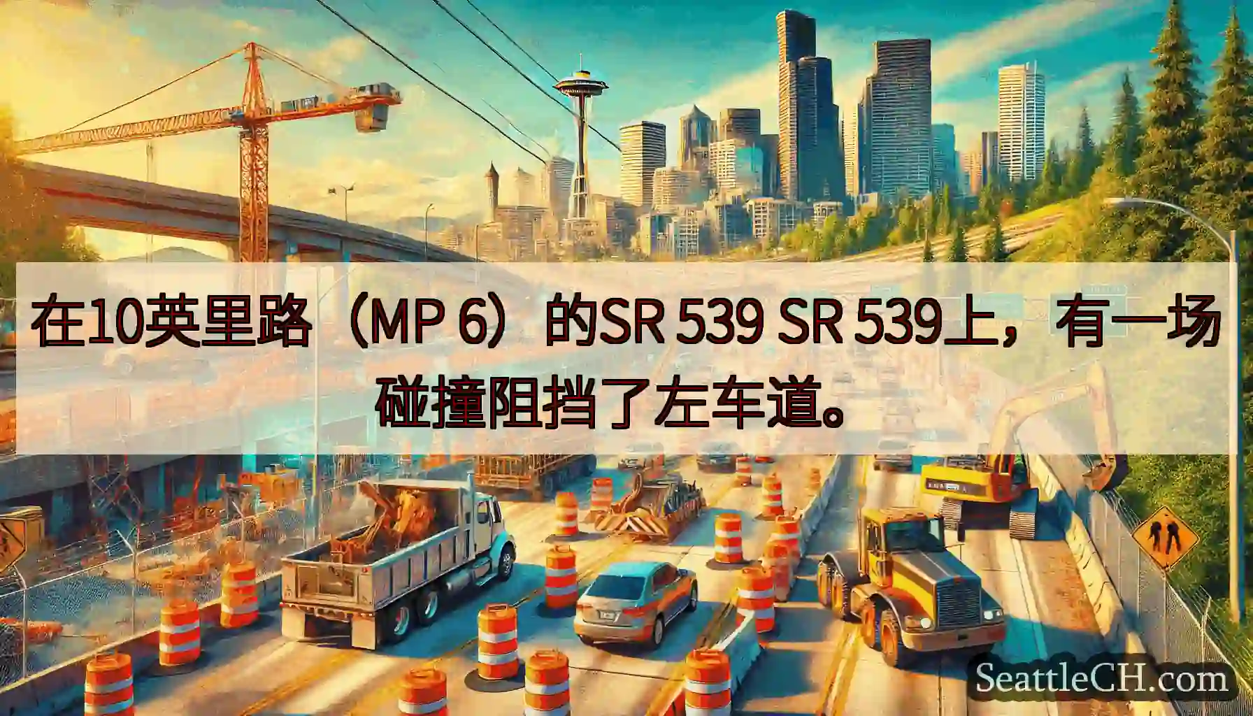 在10英里路（MP 6）的SR 539 SR 539上，有一场碰撞阻挡了左车道。