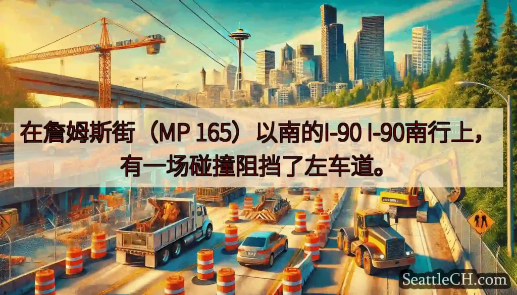 在詹姆斯街（MP 165）以南的I-90 I-90南行上，有一场碰撞阻挡了左车道。