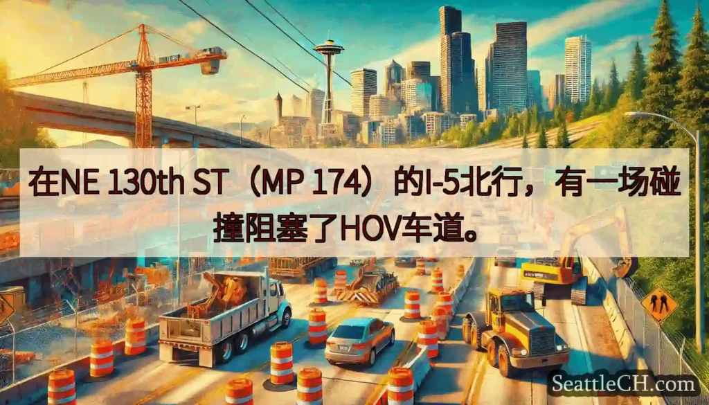 在NE 130th ST（MP 174）的I-5北行，有一场碰撞阻塞了HOV车道。