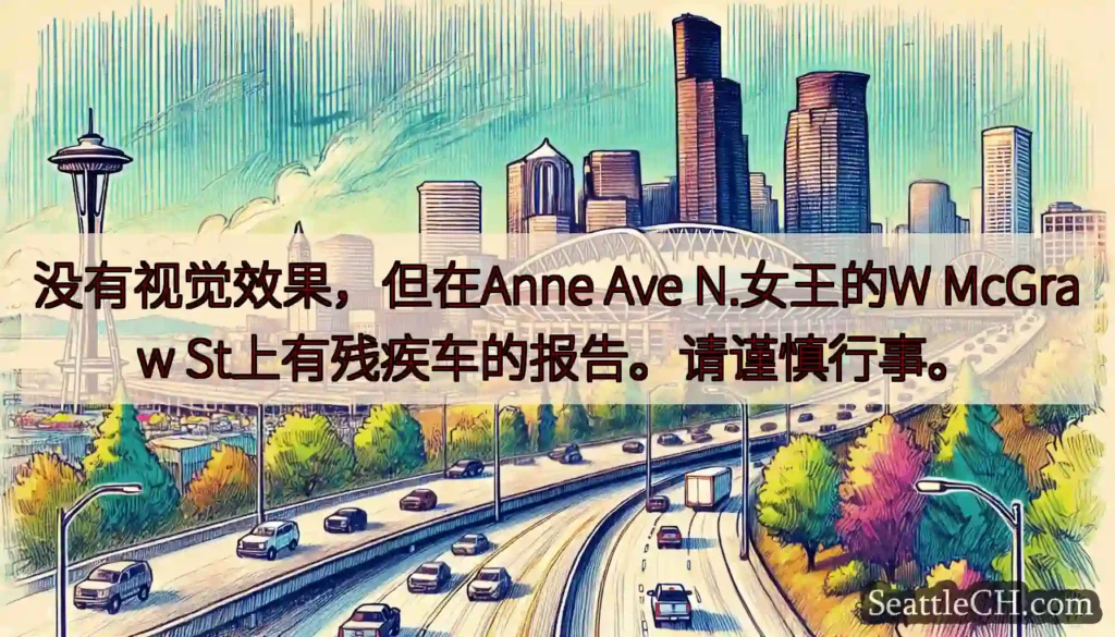 没有视觉效果，但在Anne Ave N.女王的W McGraw St上有残疾车的报告。请谨慎行事。