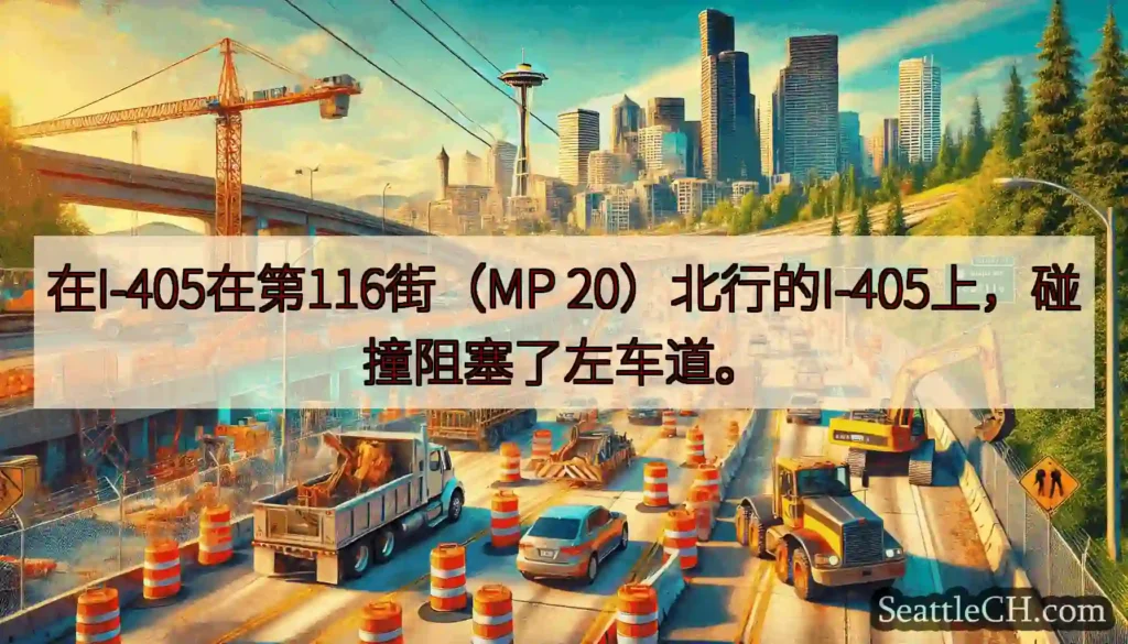 在I-405在第116街（MP 20）北行的I-405上，碰撞阻塞了左车道。