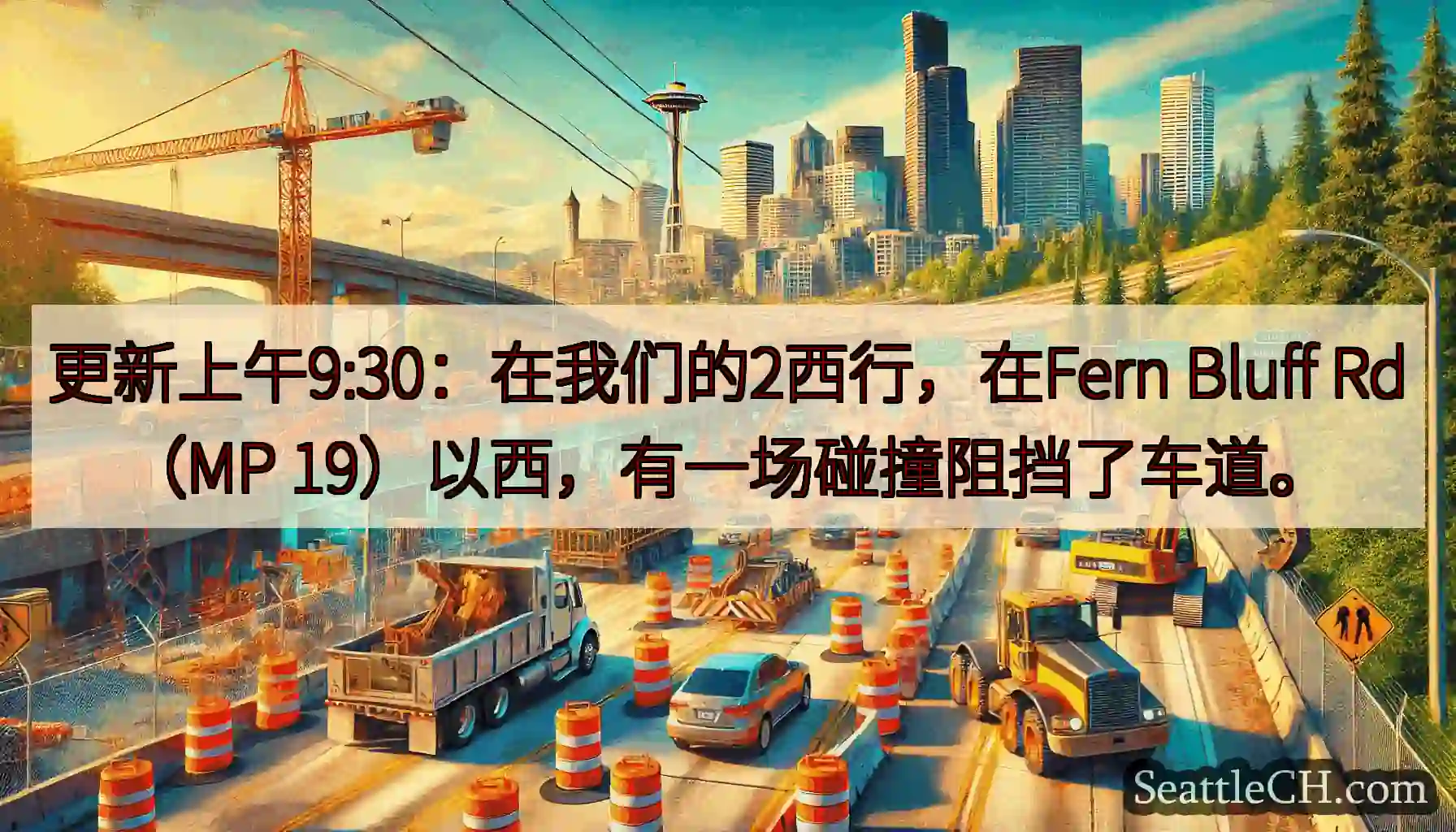 更新上午9:30：在我们的2西行，在Fern Bluff Rd（MP