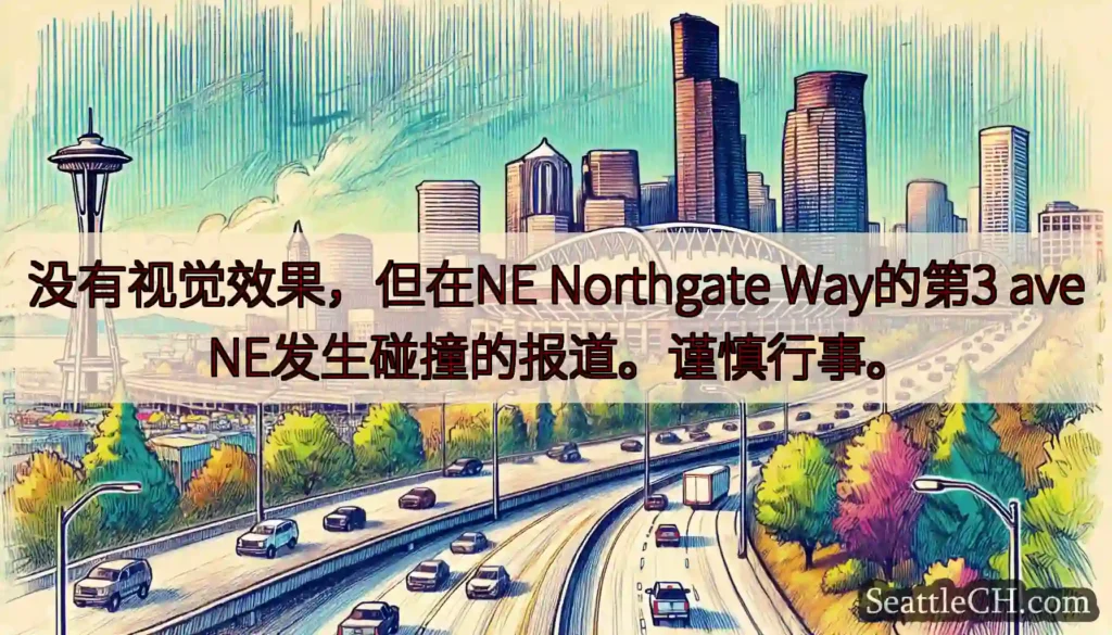 没有视觉效果，但在NE Northgate Way的第3 ave NE发生碰撞的报道。谨慎行事。
