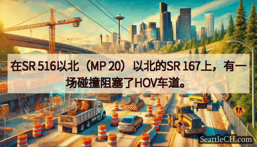 在SR 516以北（MP 20）以北的SR 167上，有一场碰撞阻塞了HOV车道。