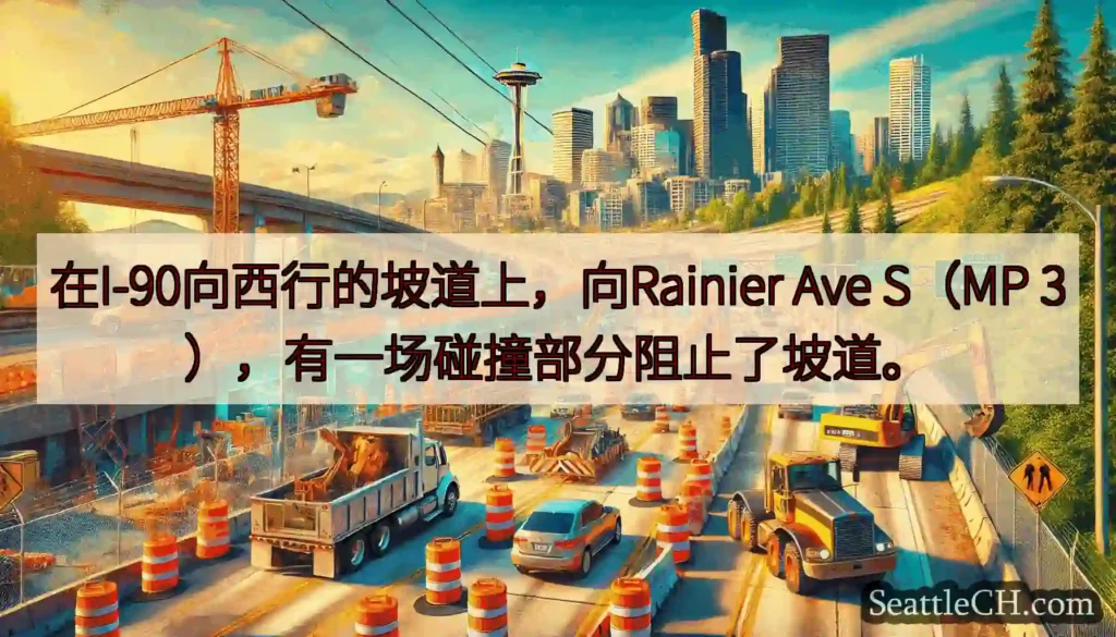 在I-90向西行的坡道上，向Rainier Ave S（MP 3），有一场碰撞部分阻止了坡道。