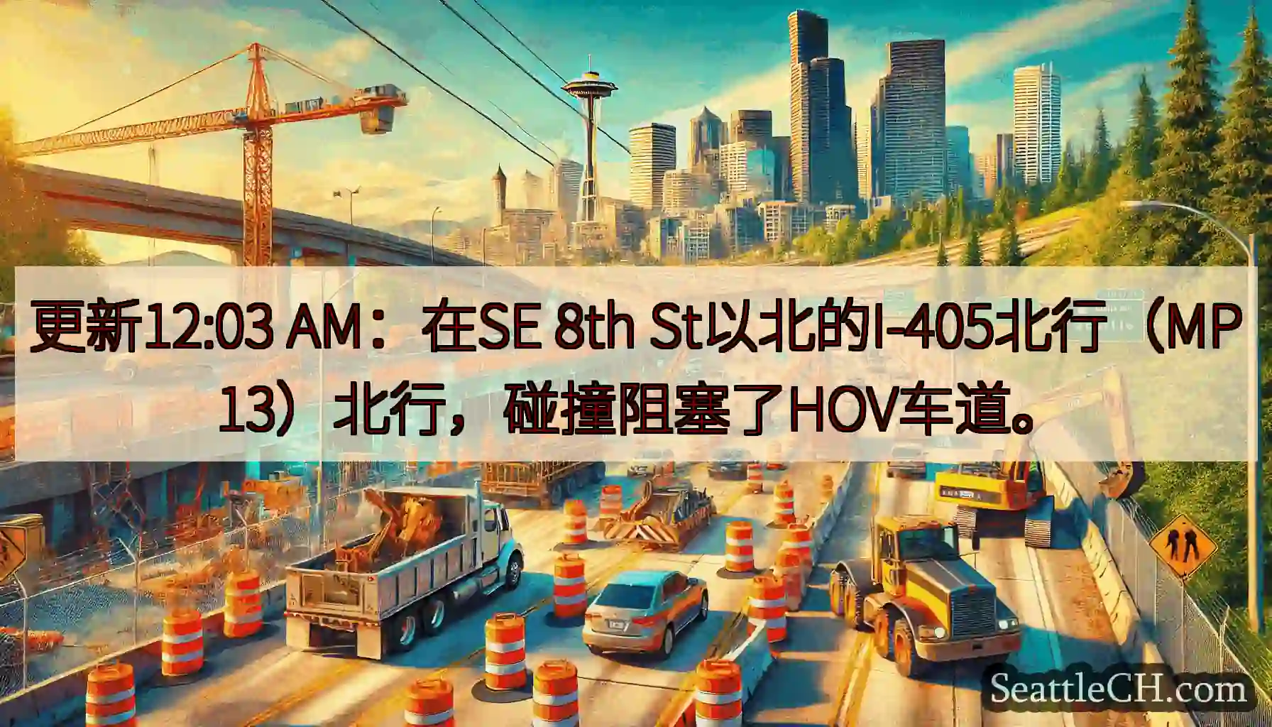 更新12:03 AM：在SE 8th St以北的I-405北行（MP