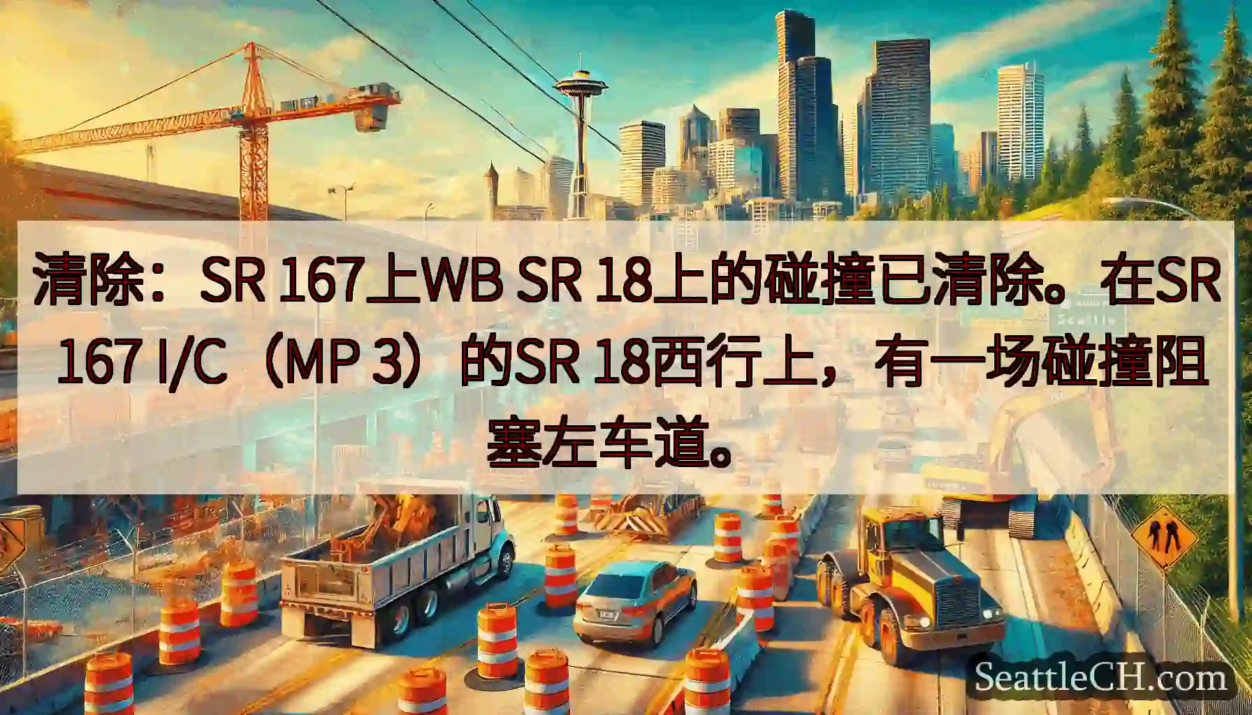 清除：SR 167上WB SR 18上的碰撞已清除。在SR 167 I/C（MP 3）的SR