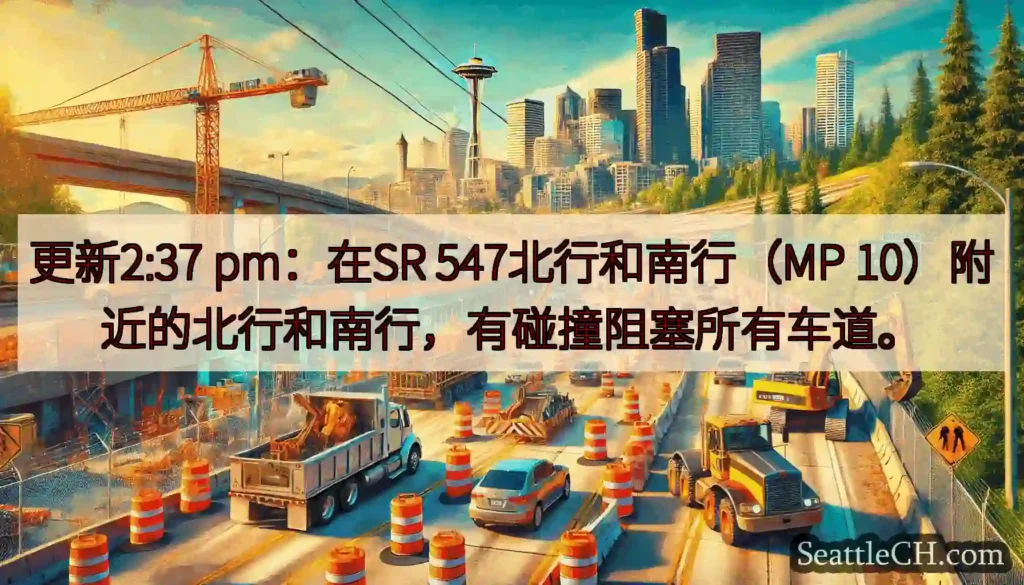 更新2:37 pm：在SR 547北行和南行（MP 10）附近的北行和南行，有碰撞阻塞所有车道。