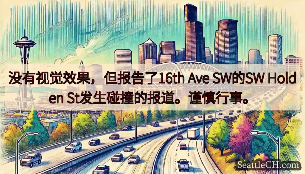 没有视觉效果，但报告了16th Ave SW的SW Holden St发生碰撞的报道。谨慎行事。