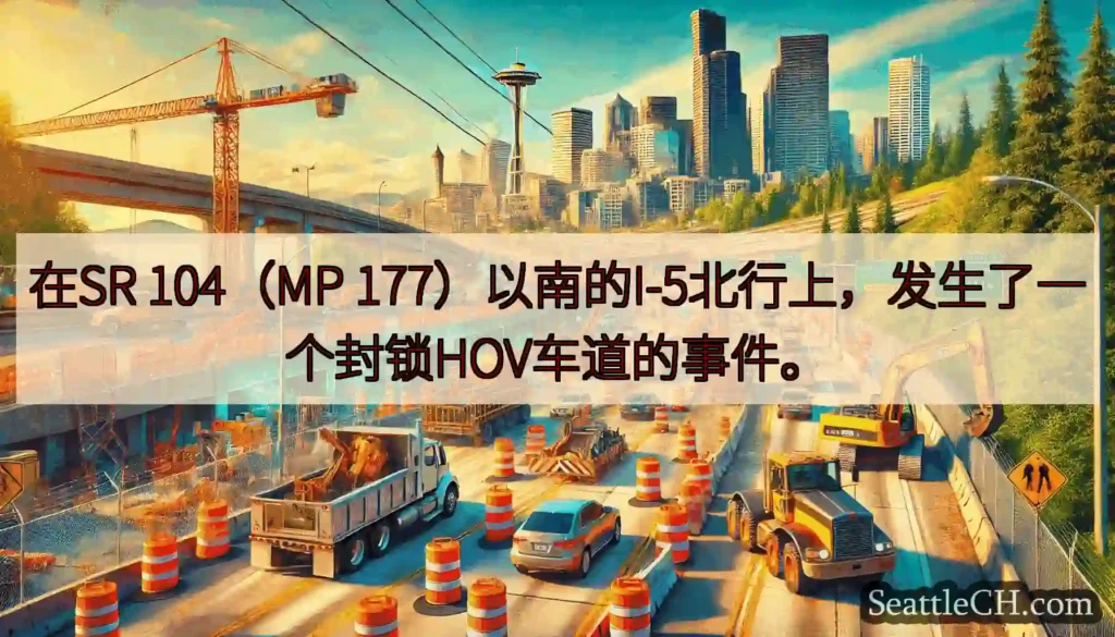 在SR 104（MP 177）以南的I-5北行上，发生了一个封锁HOV车道的事件。