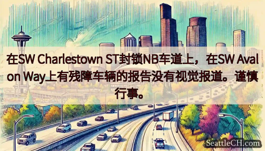 在SW Charlestown ST封锁NB车道上，在SW Avalon