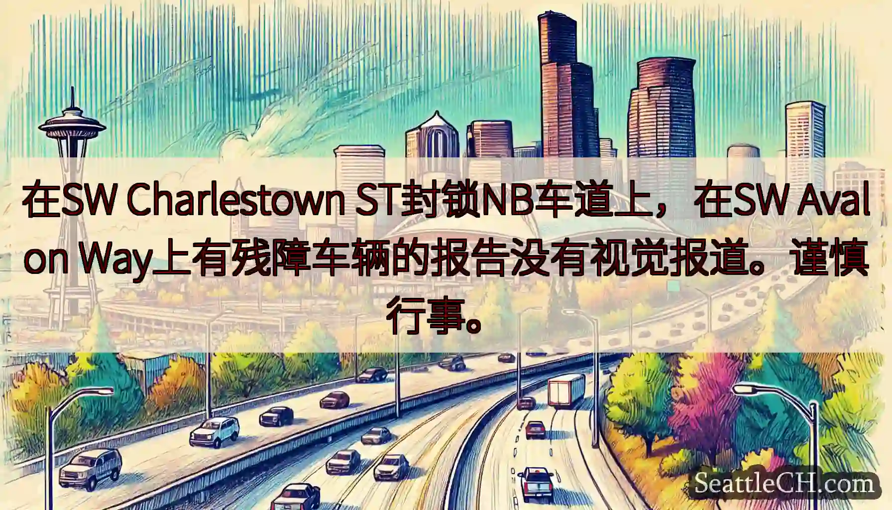 在SW Charlestown ST封锁NB车道上，在SW Avalon