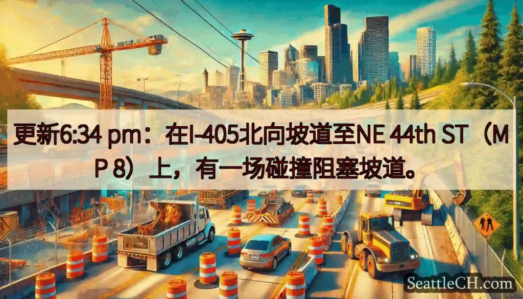 更新6:34 pm：在I-405北向坡道至NE 44th ST（MP 8）上，有一场碰撞阻塞坡道。