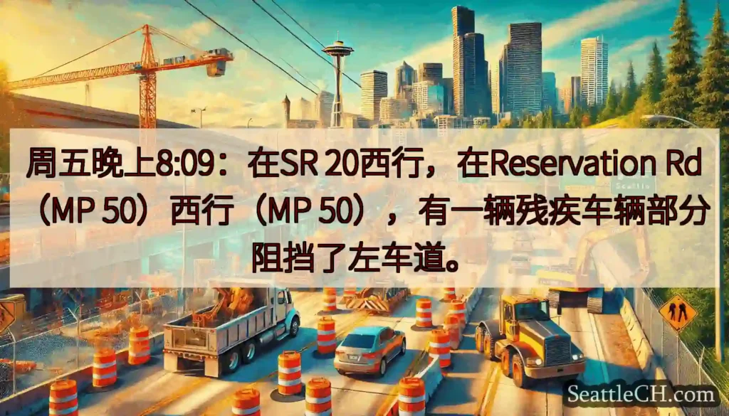 周五晚上8:09：在SR 20西行，在Reservation Rd（MP 50）西行（MP