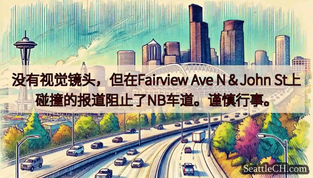 没有视觉镜头，但在Fairview Ave N＆John St上碰撞的报道阻止了NB车道。谨慎行事。