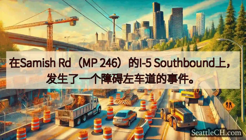 在Samish Rd（MP 246）的I-5 Southbound上，发生了一个障碍左车道的事件。