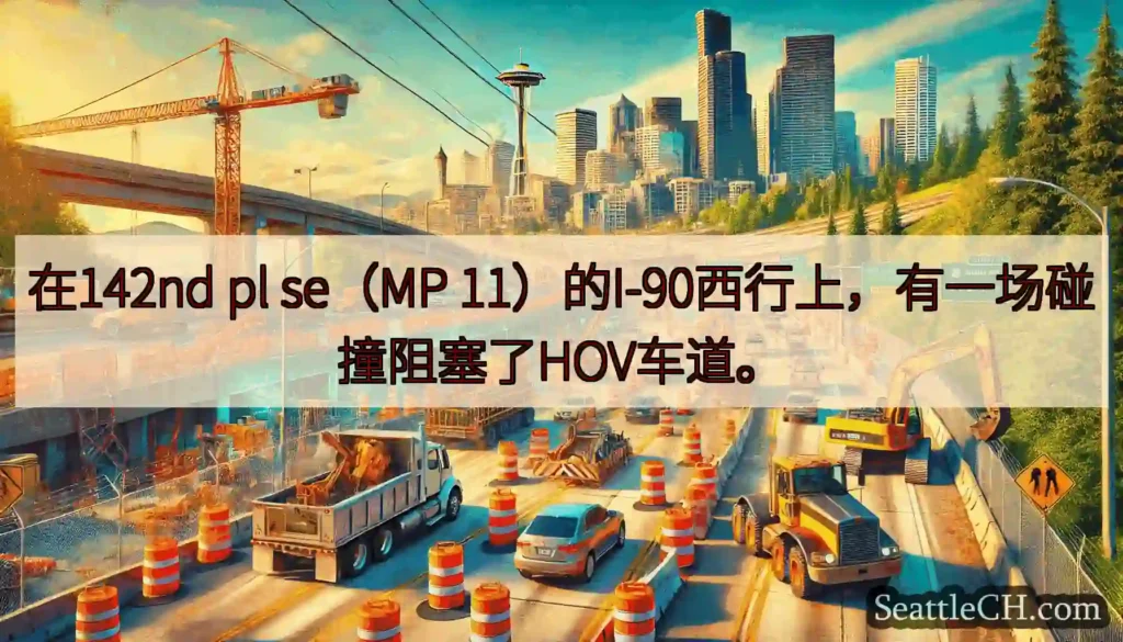 在142nd pl se（MP 11）的I-90西行上，有一场碰撞阻塞了HOV车道。