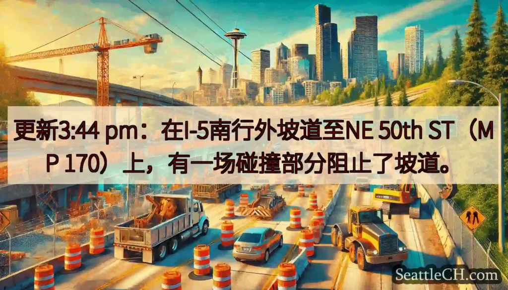 更新3:44 pm：在I-5南行外坡道至NE 50th ST（MP