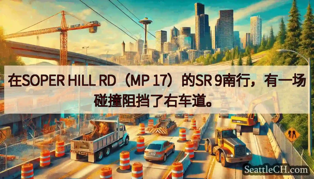 在SOPER HILL RD（MP 17）的SR 9南行，有一场碰撞阻挡了右车道。