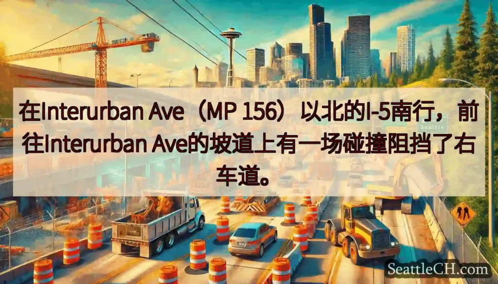 在Interurban Ave（MP 156）以北的I-5南行，前往Interurban