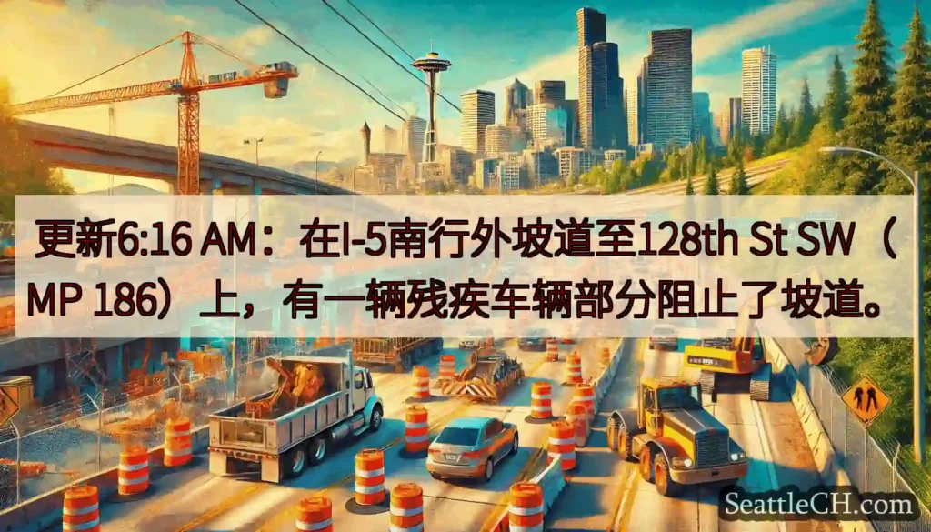 更新6:16 AM：在I-5南行外坡道至128th St SW（MP