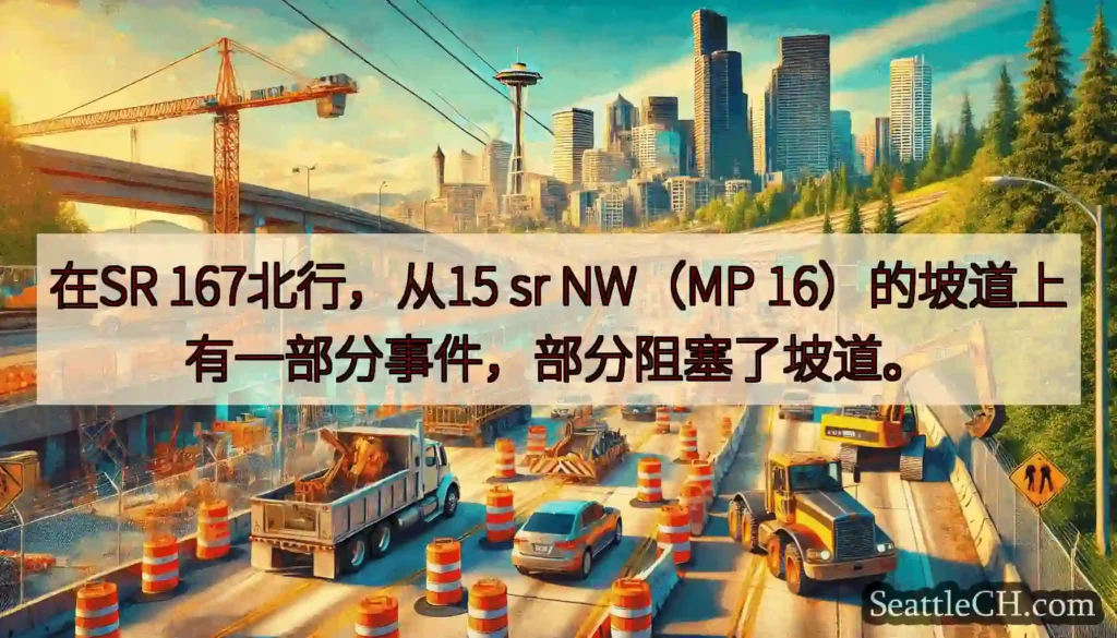 在SR 167北行，从15 sr NW（MP 16）的坡道上有一部分事件，部分阻塞了坡道。
