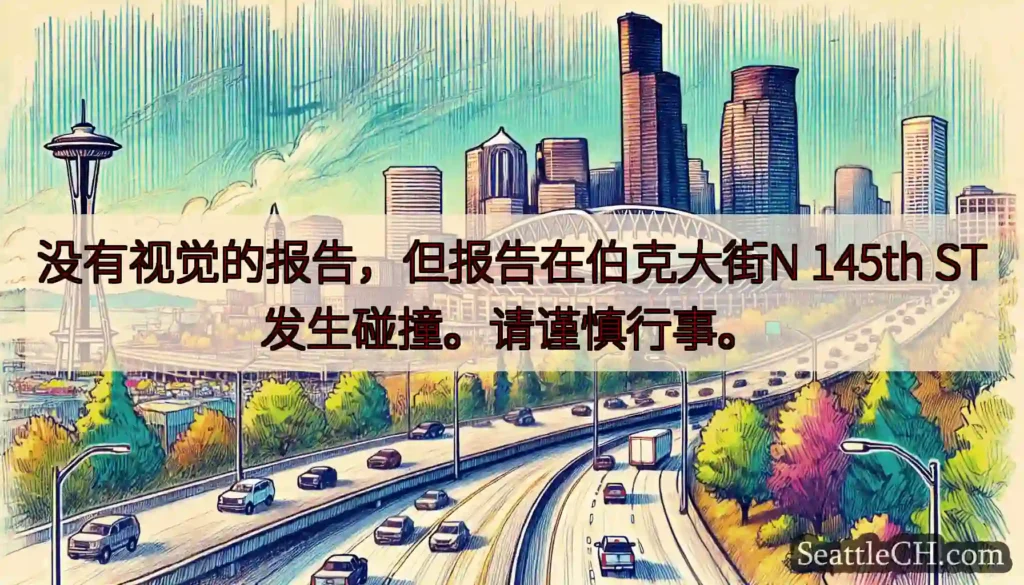 没有视觉的报告，但报告在伯克大街N 145th ST发生碰撞。请谨慎行事。