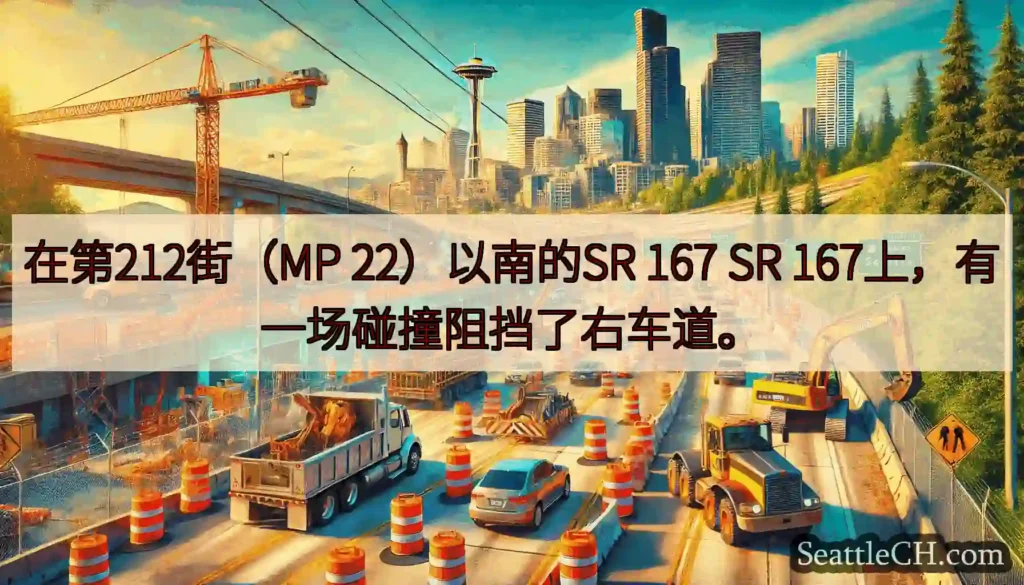 在第212街（MP 22）以南的SR 167 SR 167上，有一场碰撞阻挡了右车道。