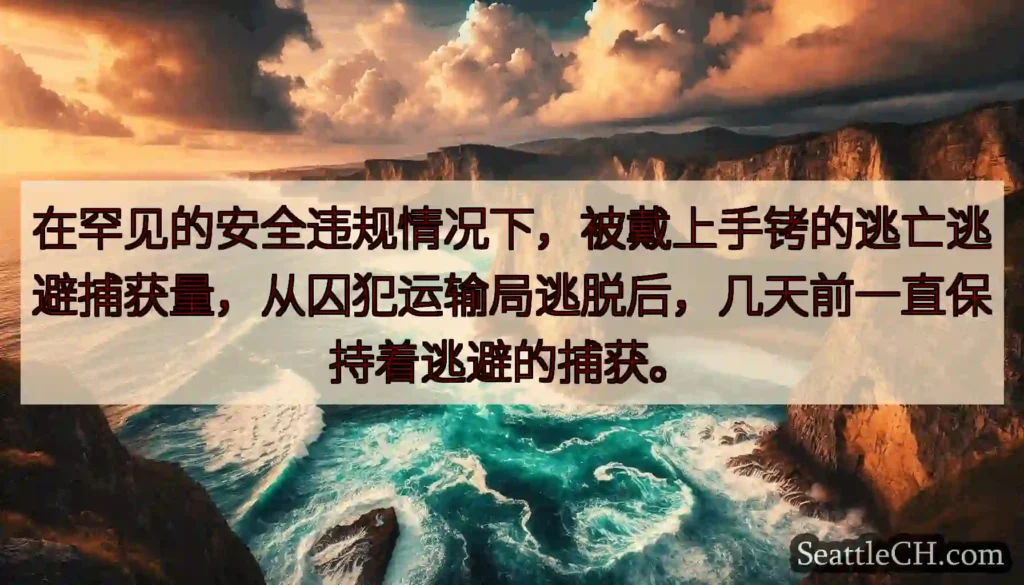 在罕见的安全违规情况下，被戴上手铐的逃亡逃避捕获量，从囚犯运输局逃脱后，几天前一直保持着逃避的捕获。