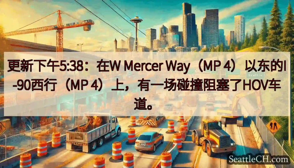 更新下午5:38：在W Mercer Way（MP 4）以东的I-90西行（MP