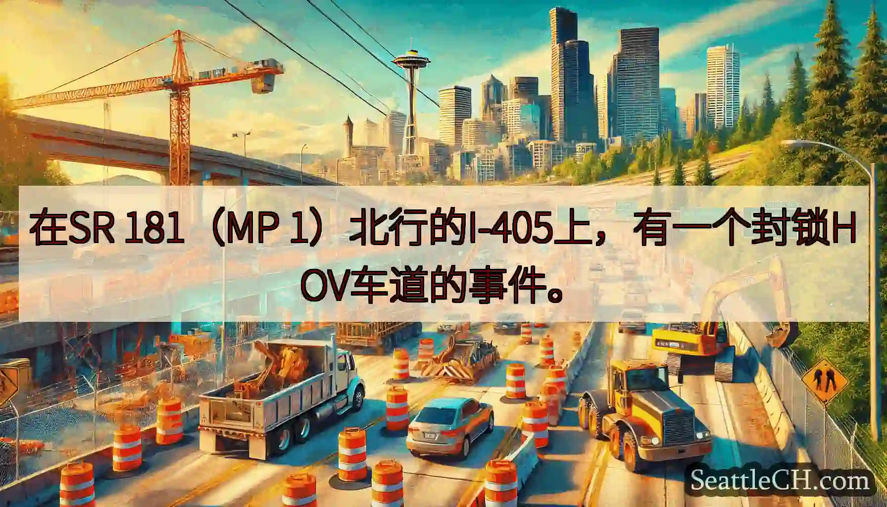 在SR 181（MP 1）北行的I-405上，有一个封锁HOV车道的事件。
