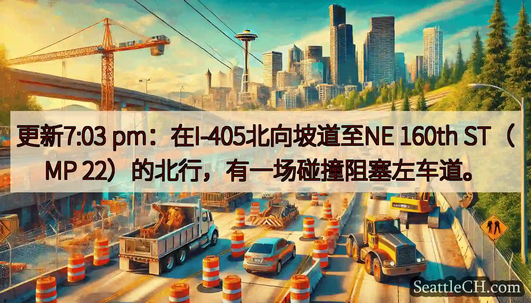 更新7:03 pm：在I-405北向坡道至NE 160th ST（MP