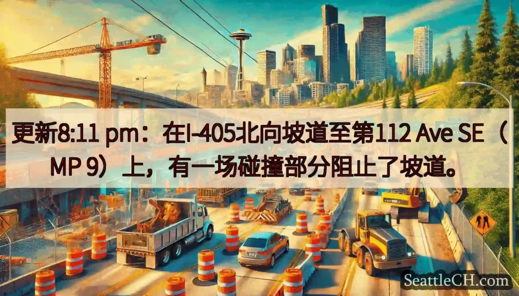 更新8:11 pm：在I-405北向坡道至第112 Ave SE（MP