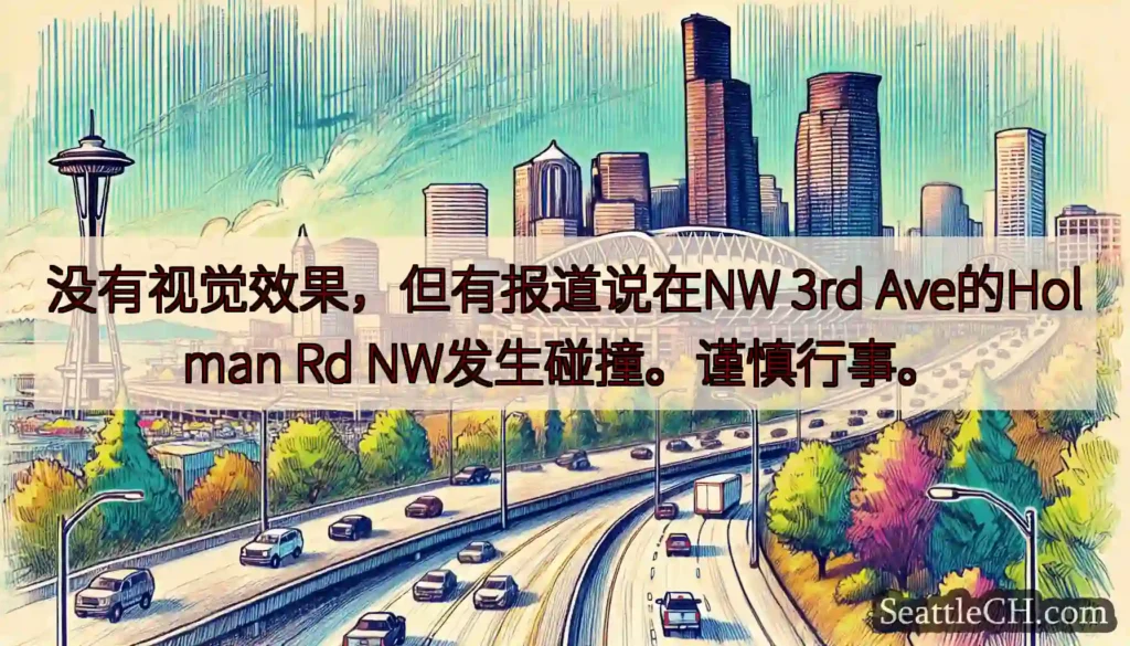 没有视觉效果，但有报道说在NW 3rd Ave的Holman Rd NW发生碰撞。谨慎行事。