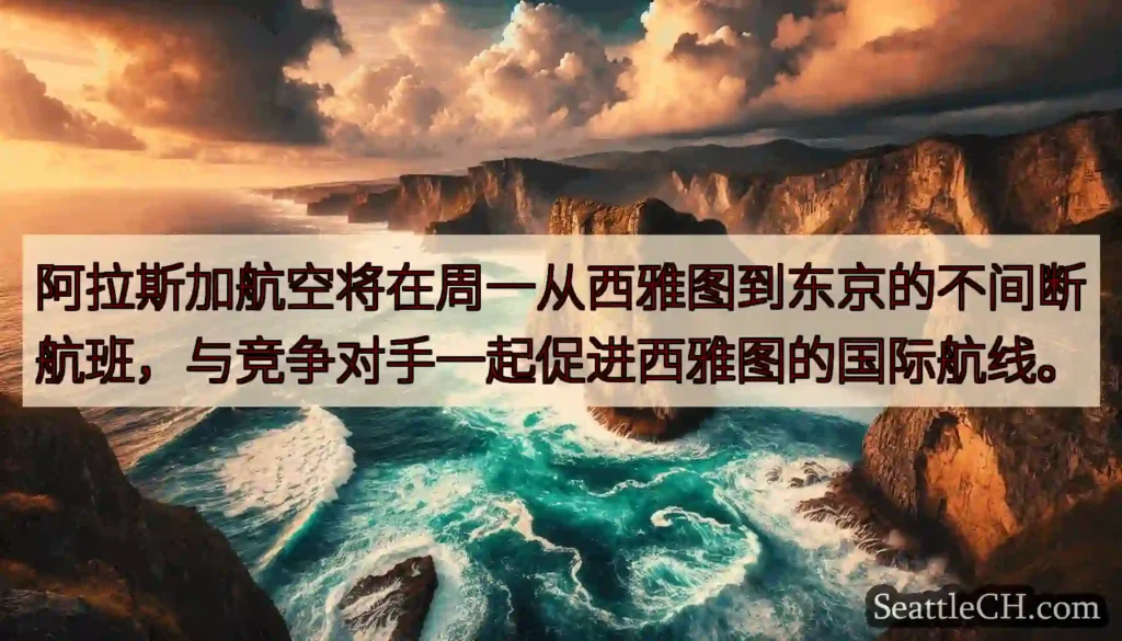 阿拉斯加航空将在周一从西雅图到东京的不间断航班，与竞争对手一起促进西雅图的国际航线。