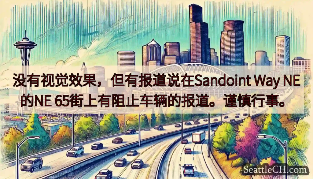 没有视觉效果，但有报道说在Sandoint Way NE的NE 65街上有阻止车辆的报道。谨慎行事。