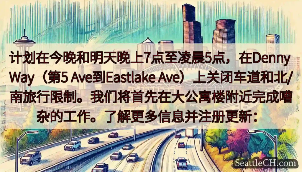计划在今晚和明天晚上7点至凌晨5点，在Denny Way（第5 Ave到Eastlake