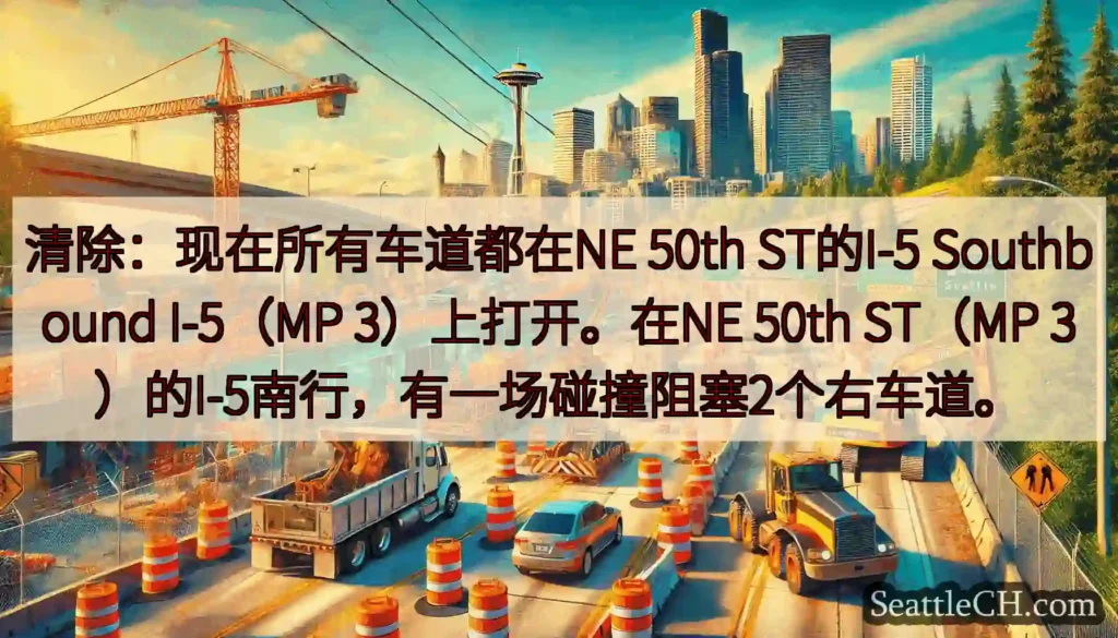 清除：现在所有车道都在NE 50th ST的I-5 Southbound I-5（MP