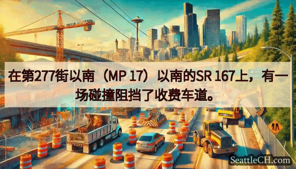 在第277街以南（MP 17）以南的SR 167上，有一场碰撞阻挡了收费车道。