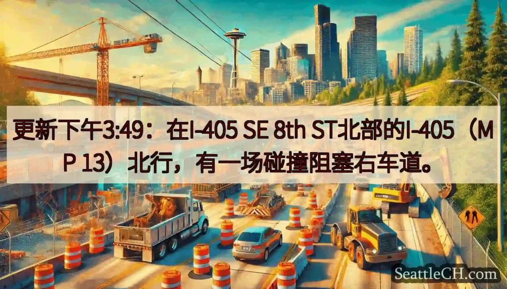 更新下午3:49：在I-405 SE 8th ST北部的I-405（MP