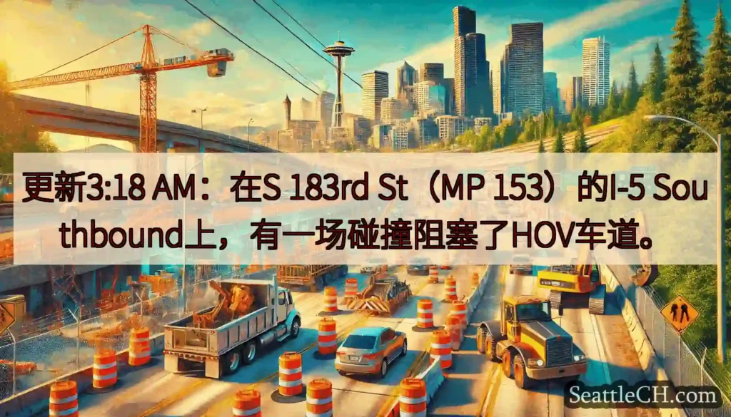 更新3:18 AM：在S 183rd St（MP 153）的I-5